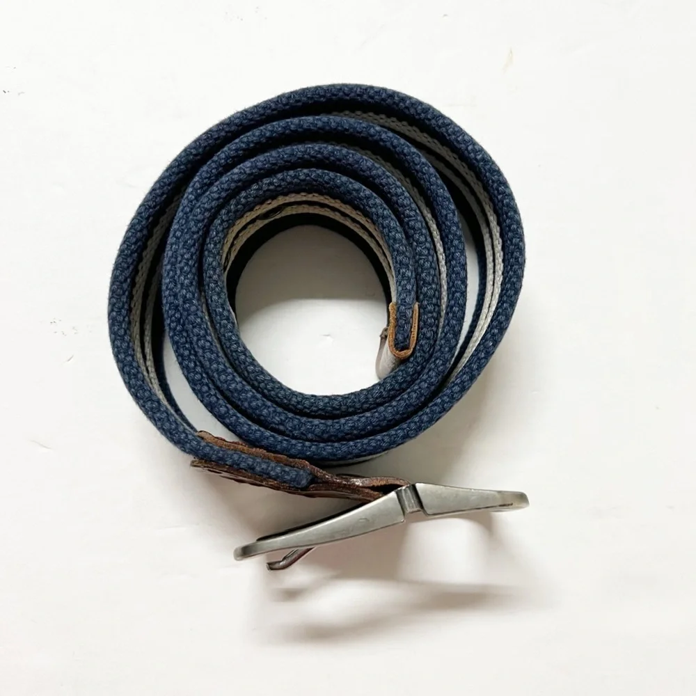 Timberland Mens Vintage White Navy Striped Canvas Grommet Detail Leather Belt